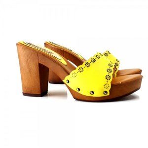 Yellow Italian Leather Clogs